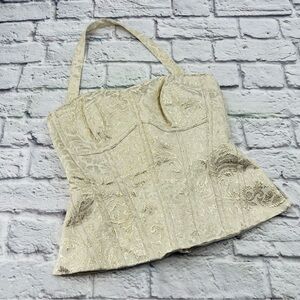 White House Black Market Cream Brocade Halter Tank Top Size 2 Party Evening